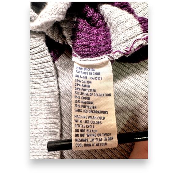 Y2k American Eagle Striped Gray/Purple Shawl Collar Cardigan Sweater Size M - Picture 11 of 11